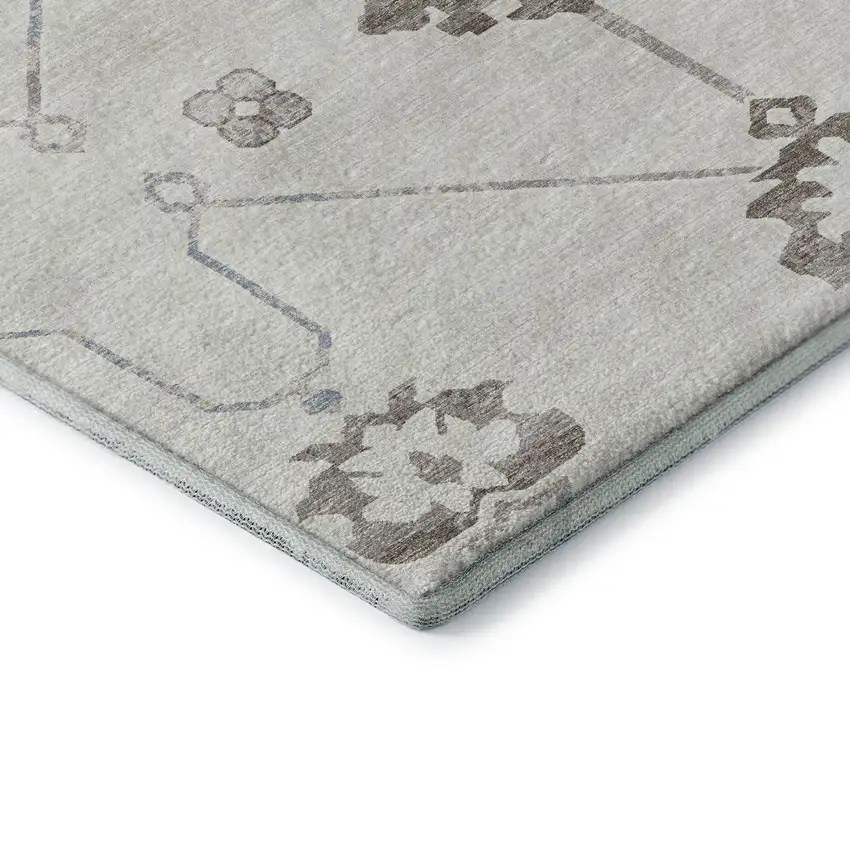 Taupe And Ivory Floral Medallion Washable Area Rug With UV Protection Photo 7