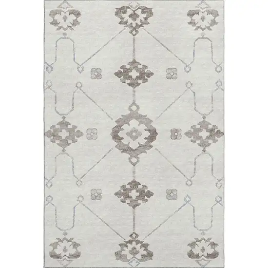 Taupe And Ivory Floral Medallion Washable Area Rug With UV Protection Photo 2