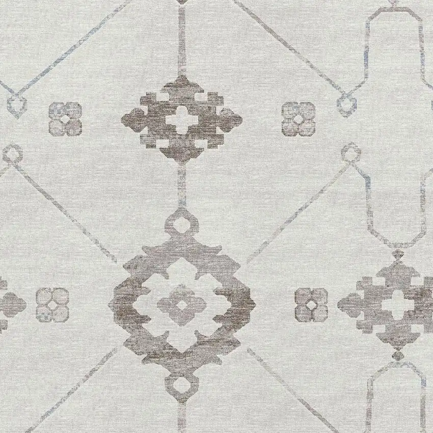 Taupe And Ivory Floral Medallion Washable Area Rug With UV Protection Photo 9