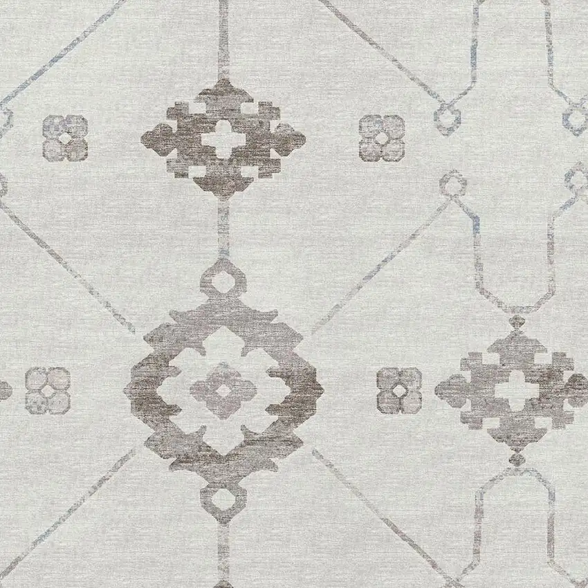 Taupe And Ivory Floral Medallion Washable Area Rug With UV Protection Photo 9