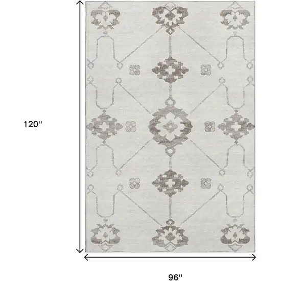 Taupe And Ivory Floral Medallion Washable Area Rug With UV Protection Photo 3