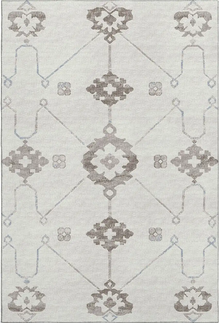 Taupe And Ivory Floral Medallion Washable Area Rug With UV Protection Photo 2