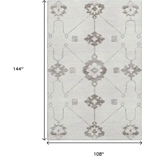 Taupe And Ivory Floral Medallion Washable Area Rug With UV Protection Photo 3