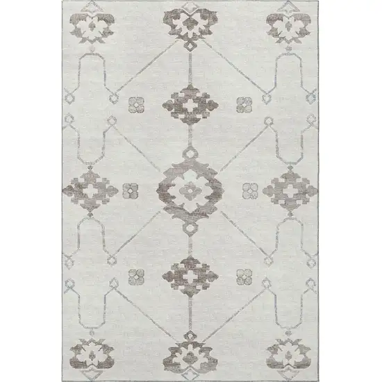 Taupe And Ivory Floral Medallion Washable Area Rug With UV Protection Photo 6