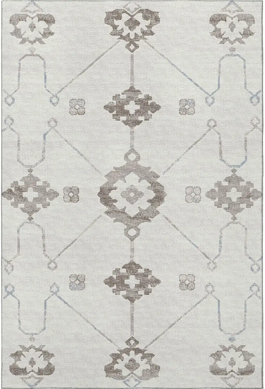 Taupe And Ivory Floral Medallion Washable Area Rug With UV Protection Photo 6
