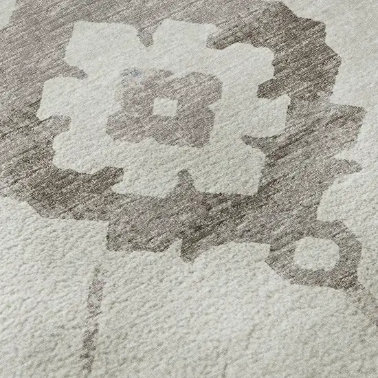 Taupe And Ivory Floral Medallion Washable Area Rug With UV Protection Photo 9