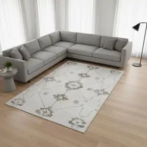 Photo of Taupe And Ivory Floral Medallion Washable Area Rug With UV Protection