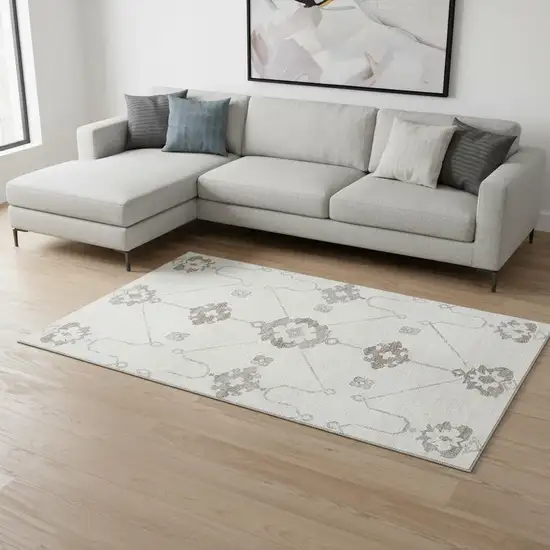 Taupe And Ivory Floral Medallion Washable Area Rug With UV Protection Photo 1