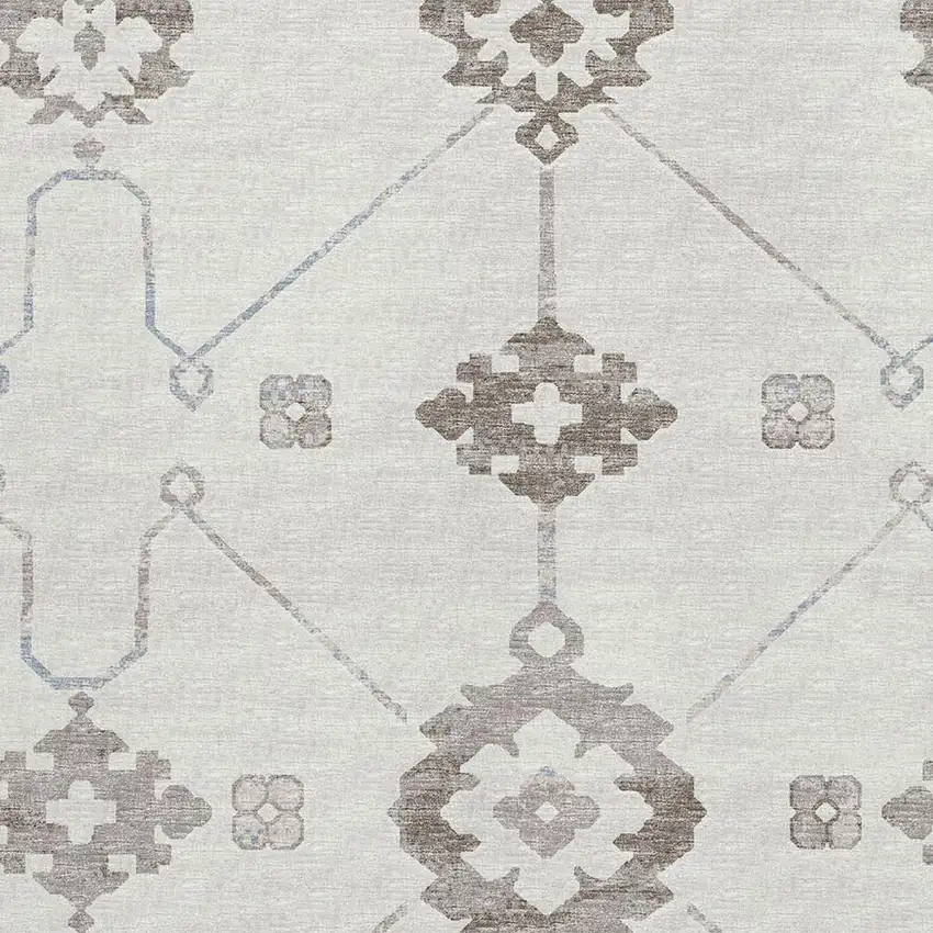 Taupe And Ivory Floral Medallion Washable Area Rug With UV Protection Photo 9