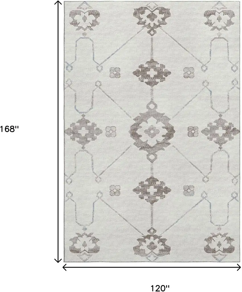 Taupe And Ivory Floral Medallion Washable Area Rug With UV Protection Photo 3