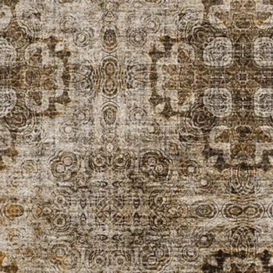 Taupe And Ivory Floral Medallion Washable Area Rug With UV Protection Photo 3