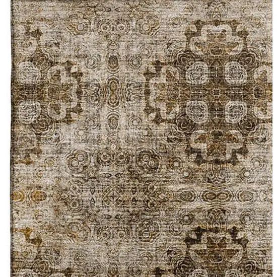 Taupe And Ivory Floral Medallion Washable Area Rug With UV Protection Photo 4