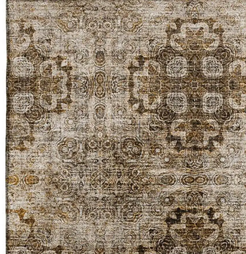 Taupe And Ivory Floral Medallion Washable Area Rug With UV Protection Photo 4