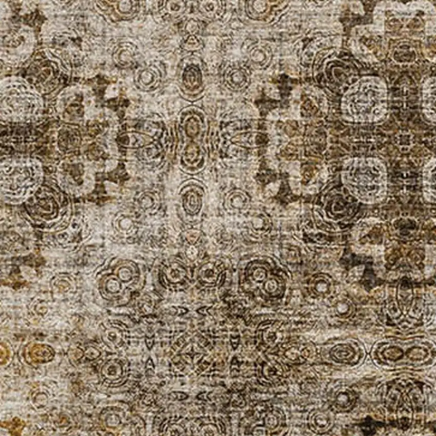 Taupe And Ivory Floral Medallion Washable Area Rug With UV Protection Photo 3