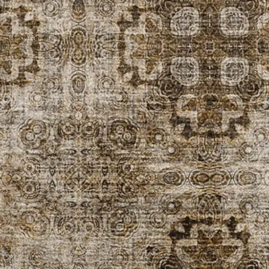 Taupe And Ivory Floral Medallion Washable Area Rug With UV Protection Photo 3