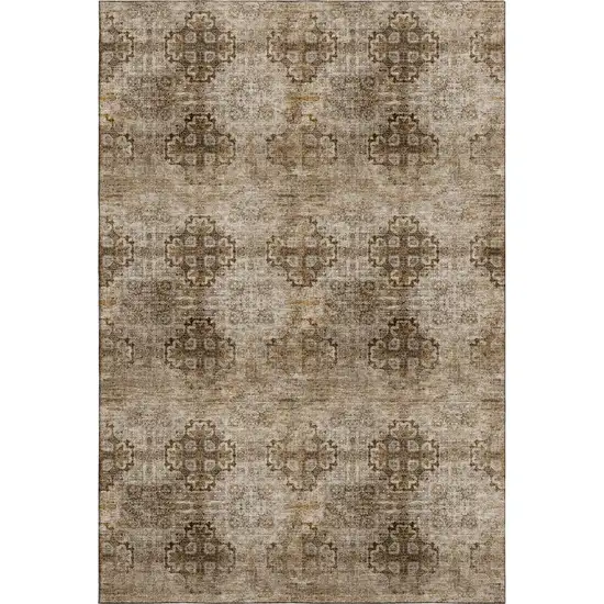 Taupe And Ivory Floral Medallion Washable Area Rug With UV Protection Photo 1