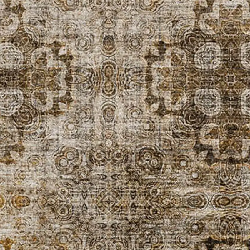 Taupe And Ivory Floral Medallion Washable Area Rug With UV Protection Photo 3