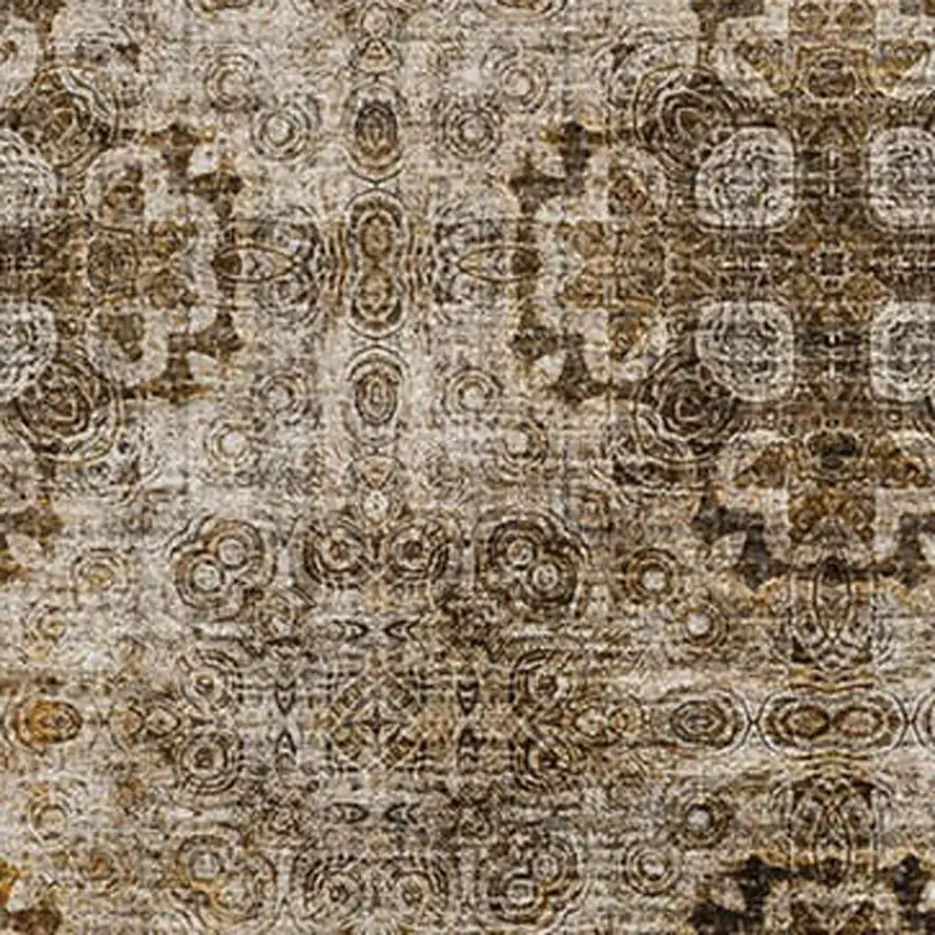 Taupe And Ivory Floral Medallion Washable Area Rug With UV Protection Photo 3