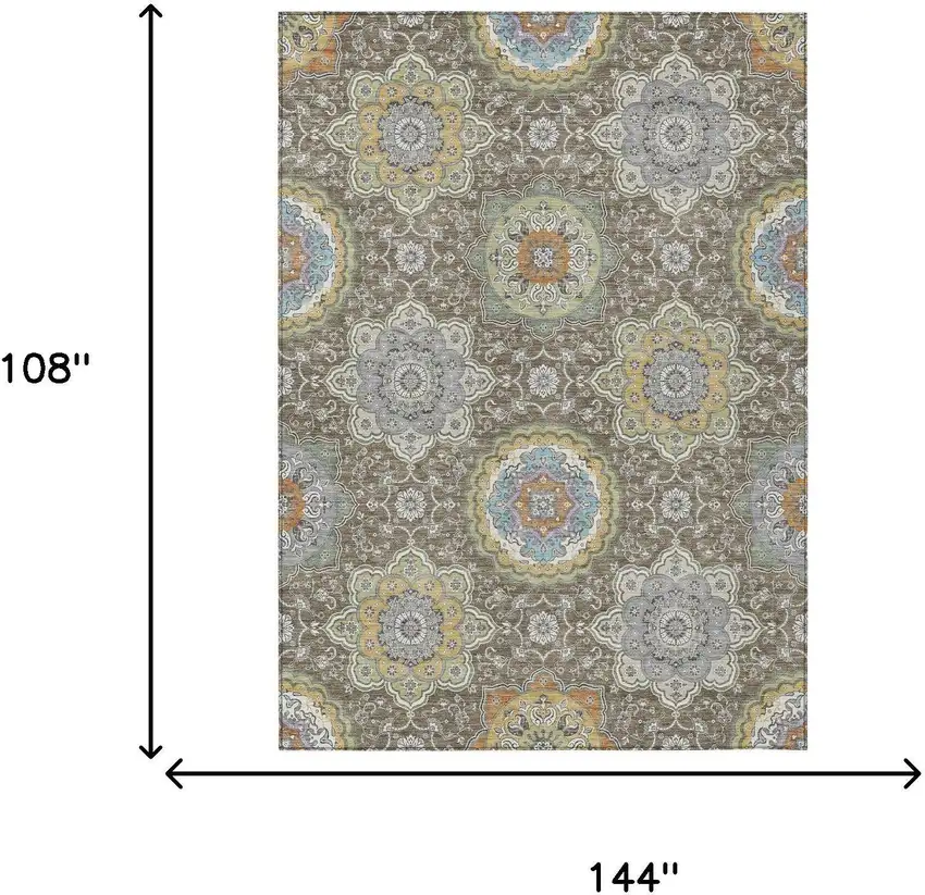 Taupe And Ivory Floral Medallion Washable Indoor Outdoor Area Rug Photo 9