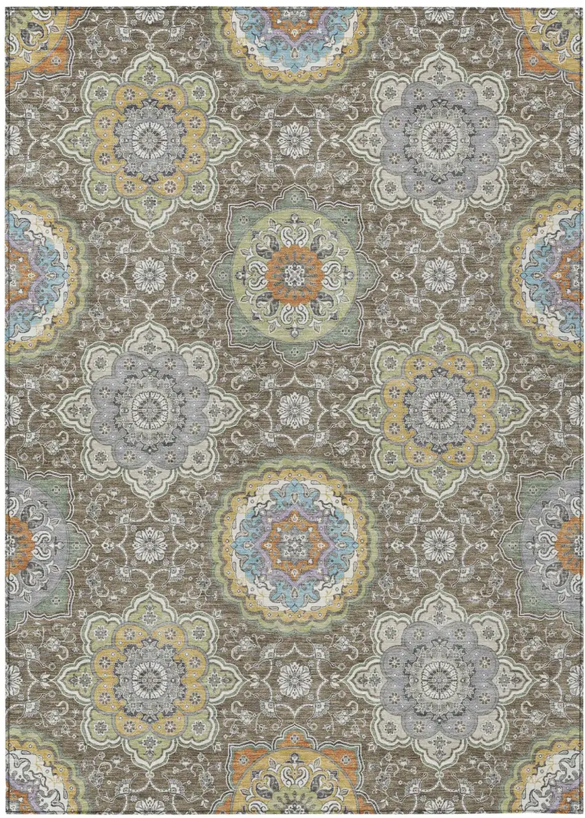 Taupe And Ivory Floral Medallion Washable Indoor Outdoor Area Rug Photo 2
