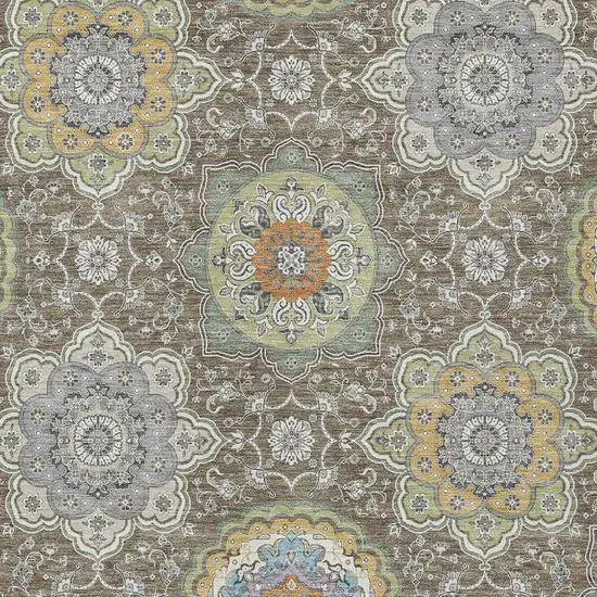 Taupe And Ivory Floral Medallion Washable Indoor Outdoor Area Rug Photo 3