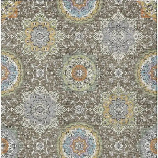 Taupe And Ivory Floral Medallion Washable Indoor Outdoor Area Rug Photo 6