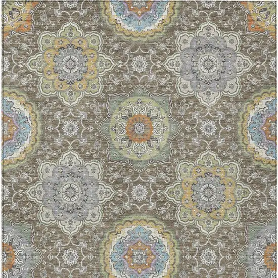Taupe And Ivory Floral Medallion Washable Indoor Outdoor Area Rug Photo 4