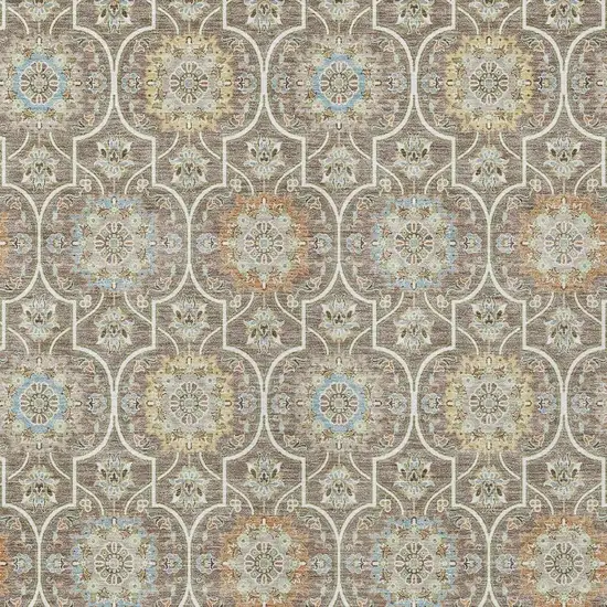 Taupe And Ivory Floral Medallion Washable Indoor Outdoor Area Rug Photo 3