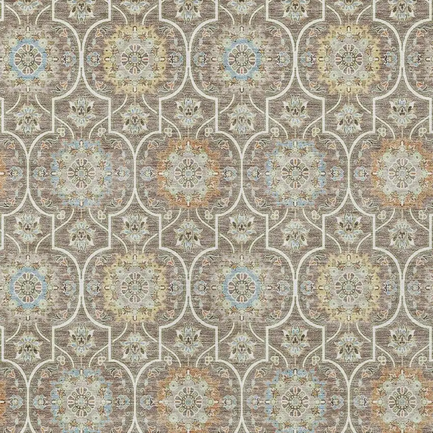 Taupe And Ivory Floral Medallion Washable Indoor Outdoor Area Rug Photo 3