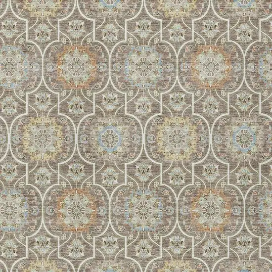 Taupe And Ivory Floral Medallion Washable Indoor Outdoor Area Rug Photo 5