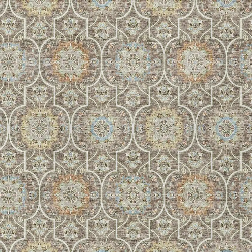 Taupe And Ivory Floral Medallion Washable Indoor Outdoor Area Rug Photo 5