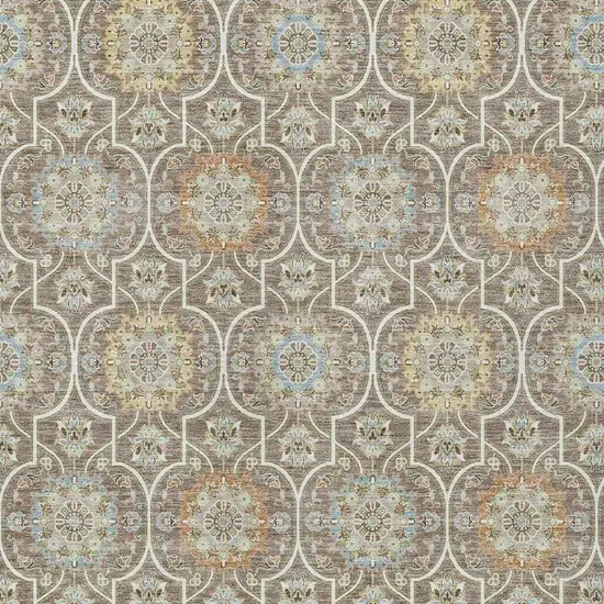 Taupe And Ivory Floral Medallion Washable Indoor Outdoor Area Rug Photo 3