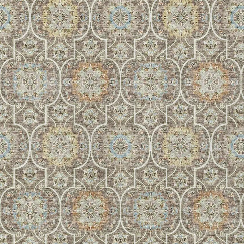 Taupe And Ivory Floral Medallion Washable Indoor Outdoor Area Rug Photo 3