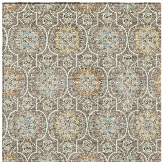 Taupe And Ivory Floral Medallion Washable Indoor Outdoor Area Rug Photo 5