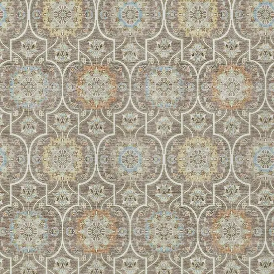 Taupe And Ivory Floral Medallion Washable Indoor Outdoor Area Rug Photo 5