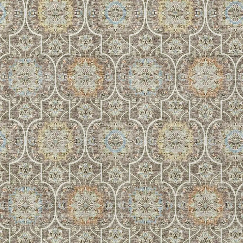 Taupe And Ivory Floral Medallion Washable Indoor Outdoor Area Rug Photo 5