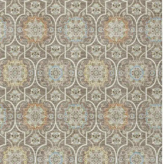 Taupe And Ivory Floral Medallion Washable Indoor Outdoor Area Rug Photo 3