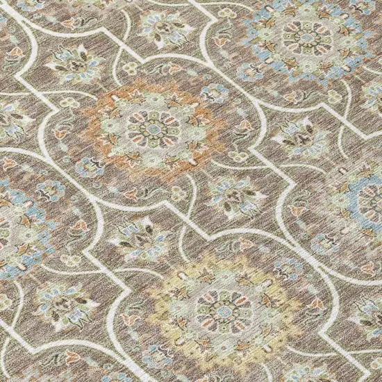 Taupe And Ivory Floral Medallion Washable Indoor Outdoor Area Rug Photo 8