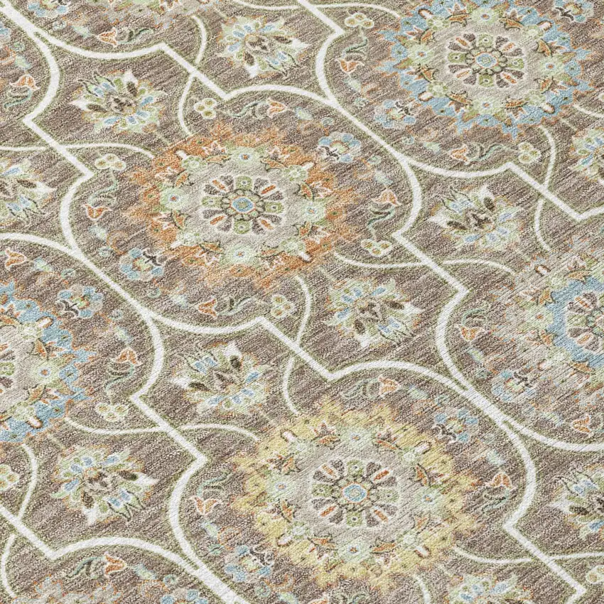 Taupe And Ivory Floral Medallion Washable Indoor Outdoor Area Rug Photo 8
