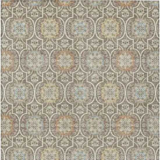 Taupe And Ivory Floral Medallion Washable Indoor Outdoor Area Rug Photo 6