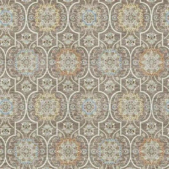 Taupe And Ivory Floral Medallion Washable Indoor Outdoor Area Rug Photo 5