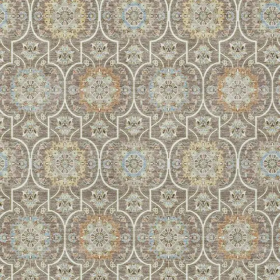 Taupe And Ivory Floral Medallion Washable Indoor Outdoor Area Rug Photo 3