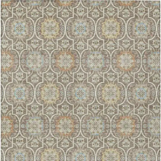 Taupe And Ivory Floral Medallion Washable Indoor Outdoor Area Rug Photo 4