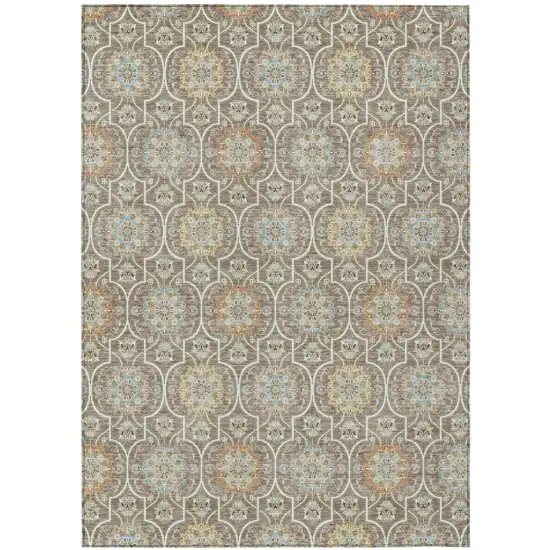 Taupe And Ivory Floral Medallion Washable Indoor Outdoor Area Rug Photo 2