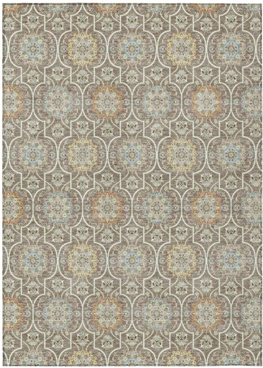 Taupe And Ivory Floral Medallion Washable Indoor Outdoor Area Rug Photo 2