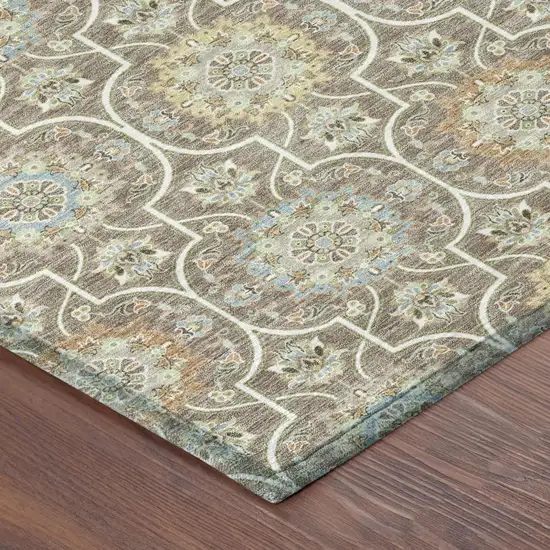 Taupe And Ivory Floral Medallion Washable Indoor Outdoor Area Rug Photo 7