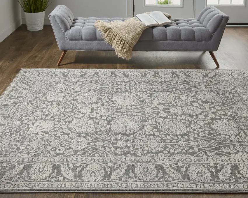 Taupe And Ivory Floral Power Loom Area Rug Photo 8
