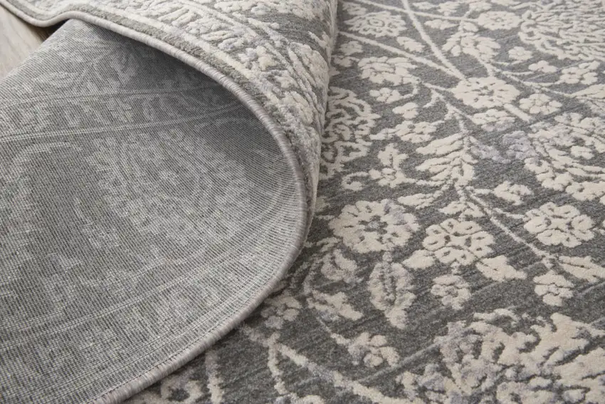 Taupe And Ivory Floral Power Loom Area Rug Photo 4