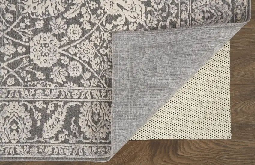 Taupe And Ivory Floral Power Loom Area Rug Photo 5