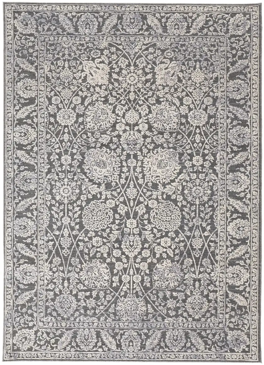 Taupe And Ivory Floral Power Loom Area Rug Photo 1